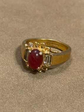 Gold Ring with Red Cabochon Center